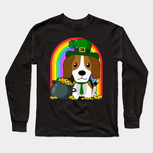 Beagle Rainbow Irish Clover St Patrick Day Dog Gift graphic Long Sleeve T-Shirt by theodoros20